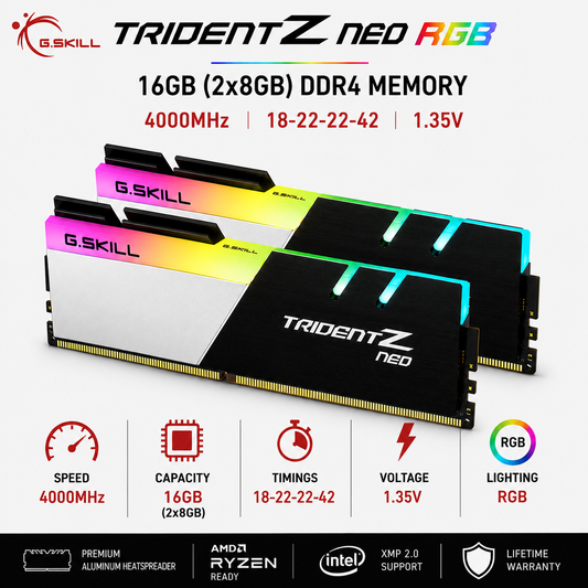 G.SKILL TRIDENT Z NEO RGB 16GB(2x8GB) 4000MHz DDR4 18-22-22-42 1.35V - Black (F4-4000C18D-16GTZN)