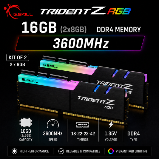 G.SKILL TRIDENT Z RGB 16GB(2x8GB) 3600MHz DDR4 18-22-22-42 1.35V - Black (F4-3600C18D-16GTZRX)