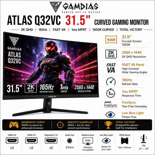 GAMDIAS ATLAS Q32VC VA 165HZ CURVED 2K Resolution 1ms (Q32VC)