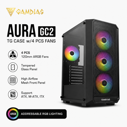 GAMDIAS AURA GC2 TG Case w/4 pcs Fans (AURA-GC2)