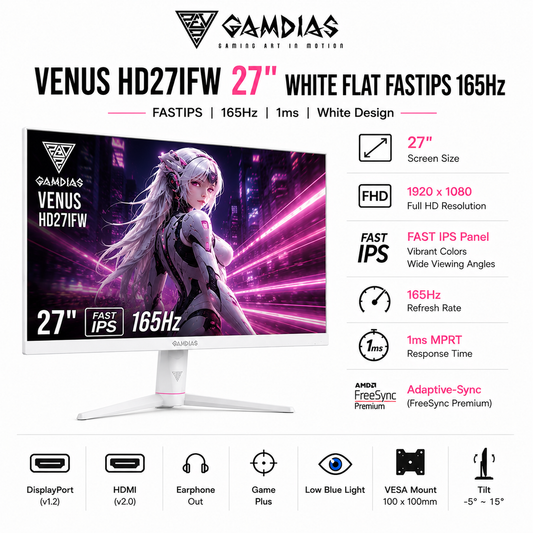 GAMDIAS VENUS HD27IFW 27" White color Flat FastIPS 165Hz (HD27IFW)