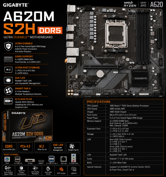 GIGABYTE A620M S2H DDR5 (A620M-S2H)
