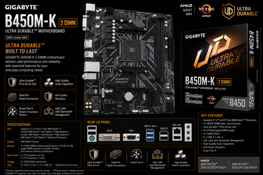 GIGABYTE B450M-K 2 DIMM Motherboard (B450M-K)