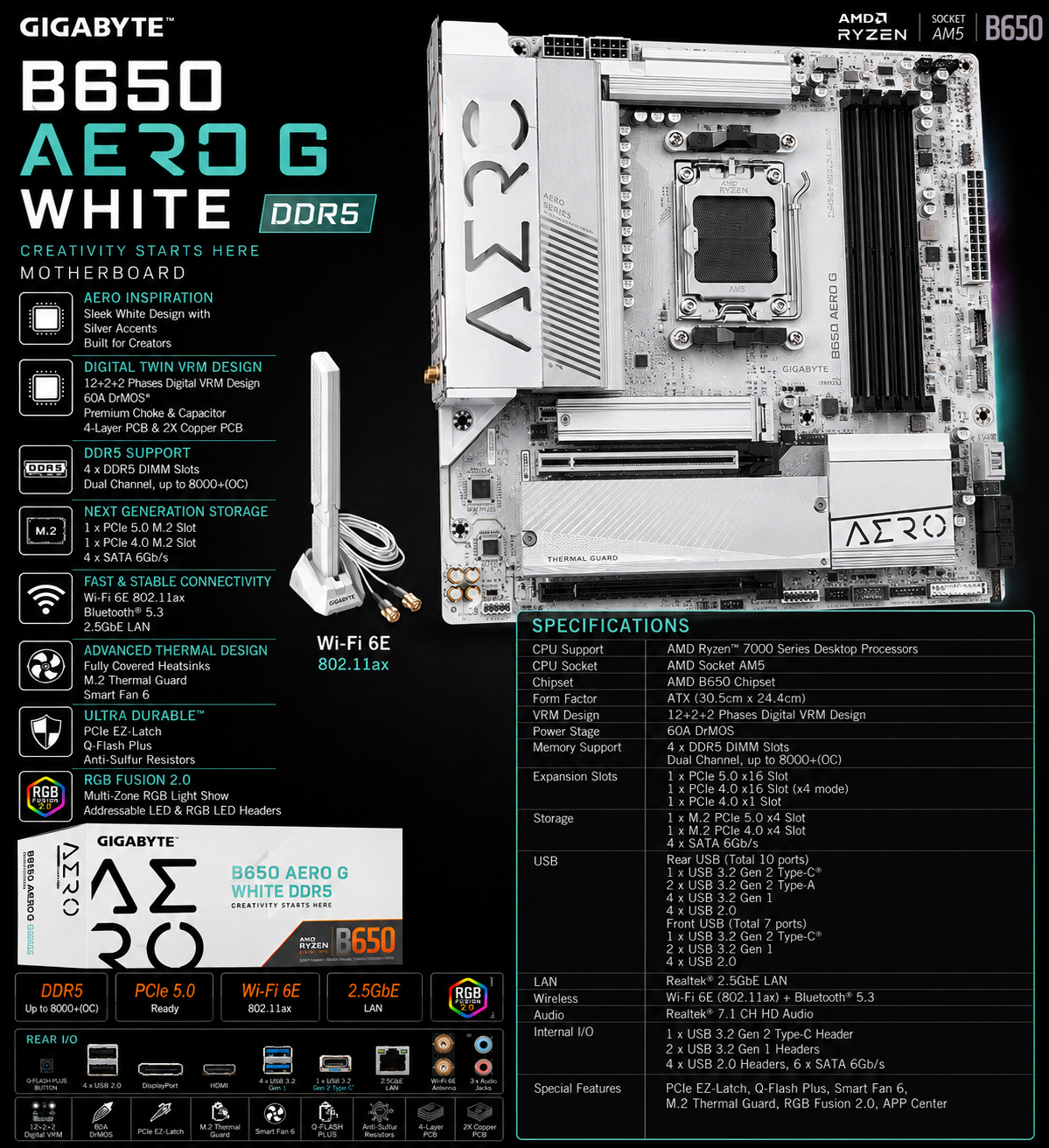 GIGABYTE B650 AERO G WHITE DDR5 (B650-AERO-G)