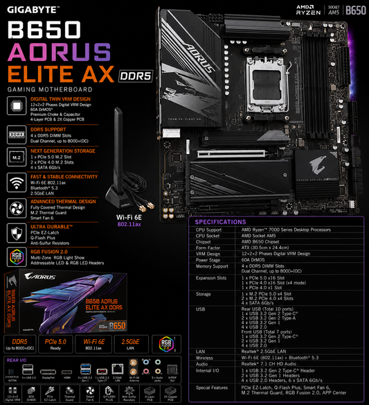 GIGABYTE B650 AORUS ELITE AX DDR5 (B650-AORUS-ELITE-AX)