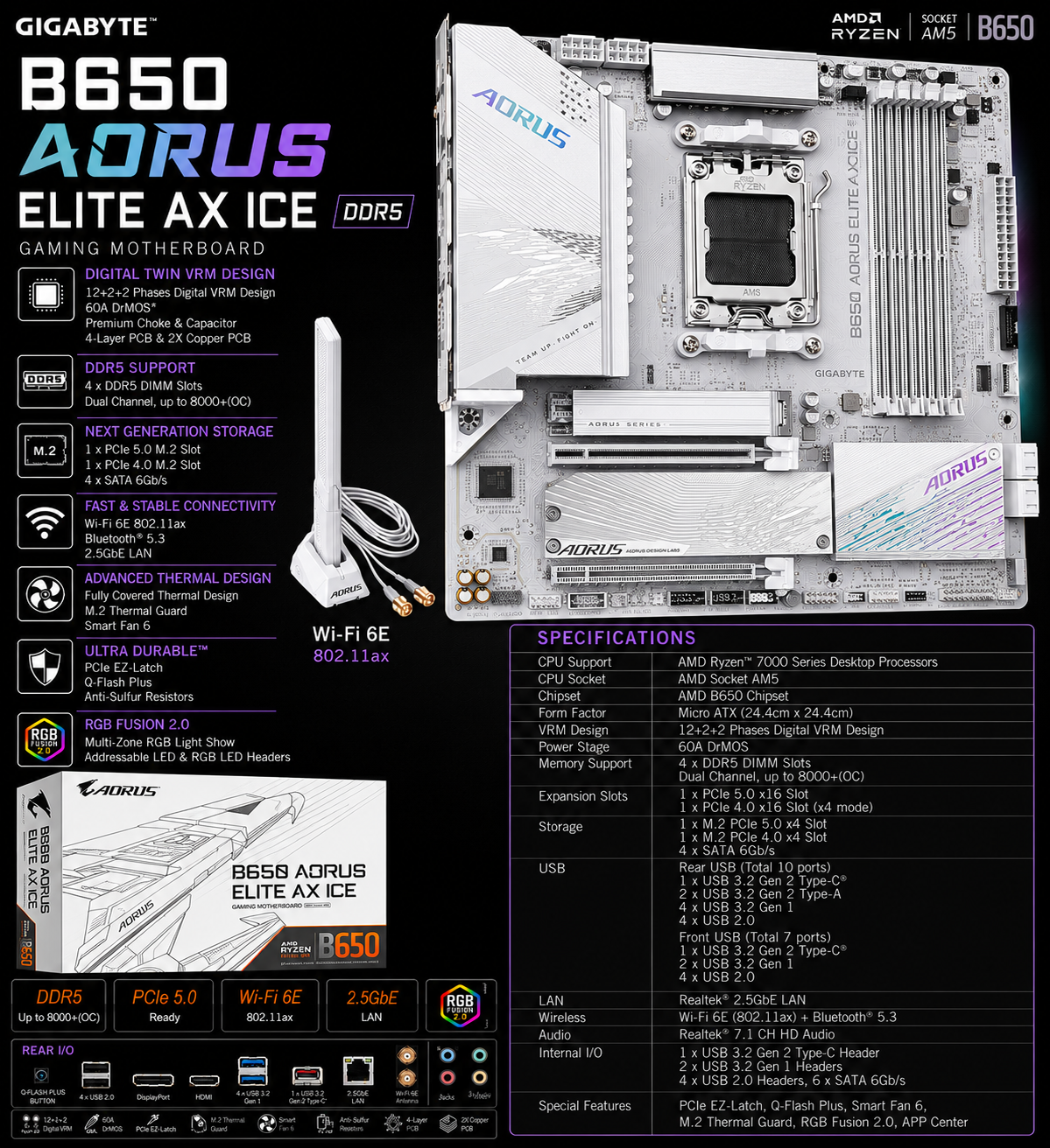 GIGABYTE B650 AORUS ELITE AX ICE WHITE (B650-AORUS-ELITE-AX-ICE)