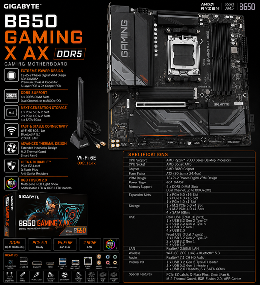 GIGABYTE B650 GAMING X AX DDR5 (B650-GAMING-X-AX)