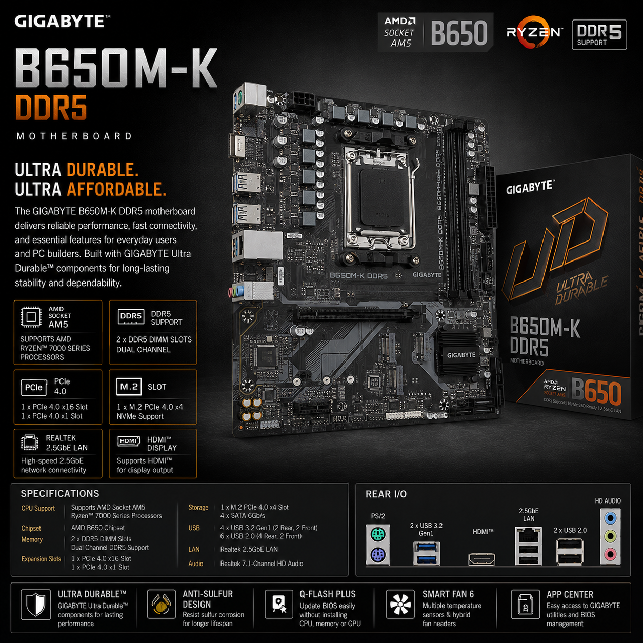 GIGABYTE B650M-K DDR5 MOTHERBOARD (B650M-K)