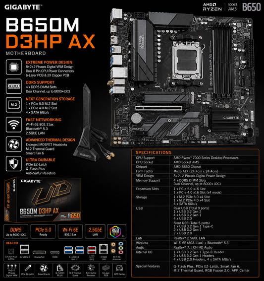 GIGABYTE B650M D3HP AX MOTHERBOARD (B650M-D3HP-AX)
