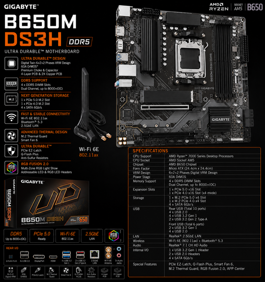 GIGABYTE B650M DS3H DDR5 (B650M-DS3H)