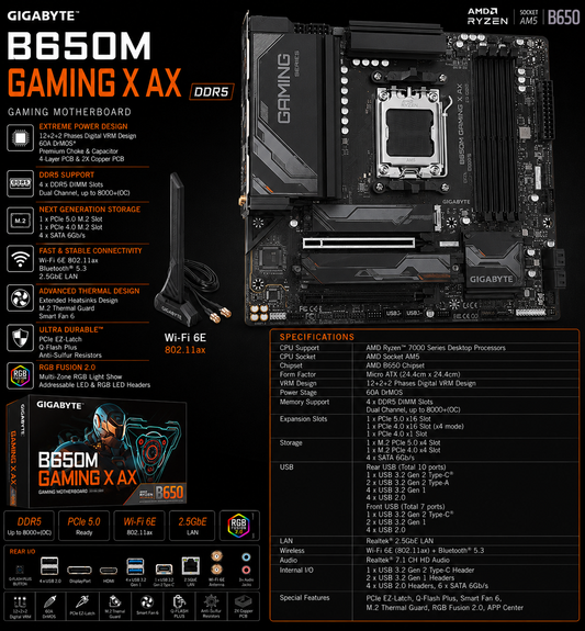 GIGABYTE B650M GAMING X AX DDR5 (B650M-GAMING-X-AX)