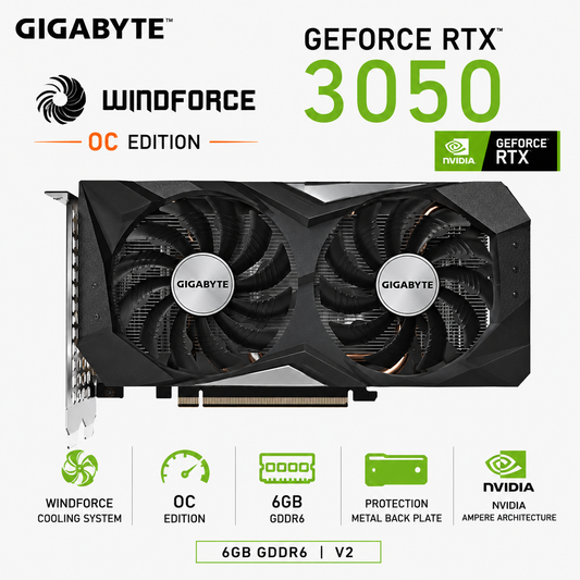 GIGABYTE GEFORCE RTX 3050 Windforce OC 6GB V2 VGA CARD (GV-N3050WF2OCV2-6GD)