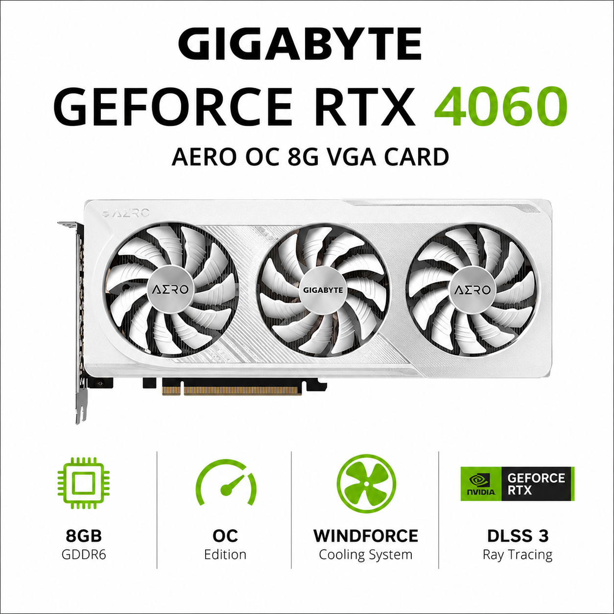 GIGABYTE GEFORCE RTX 4060 AERO OC 8G VGA CARD (GV-N4060AERO-OC-8GD)