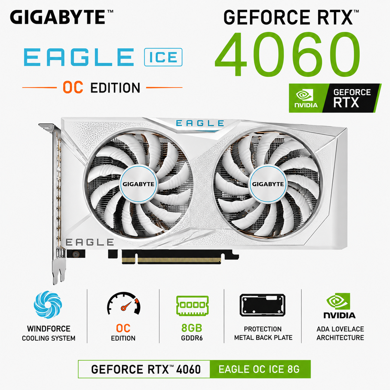 GIGABYTE GEFORCE RTX 4060 EAGLE OC ICE 8G VGA CARD (GV-N4060EAGLEOC-ICE-8GD)