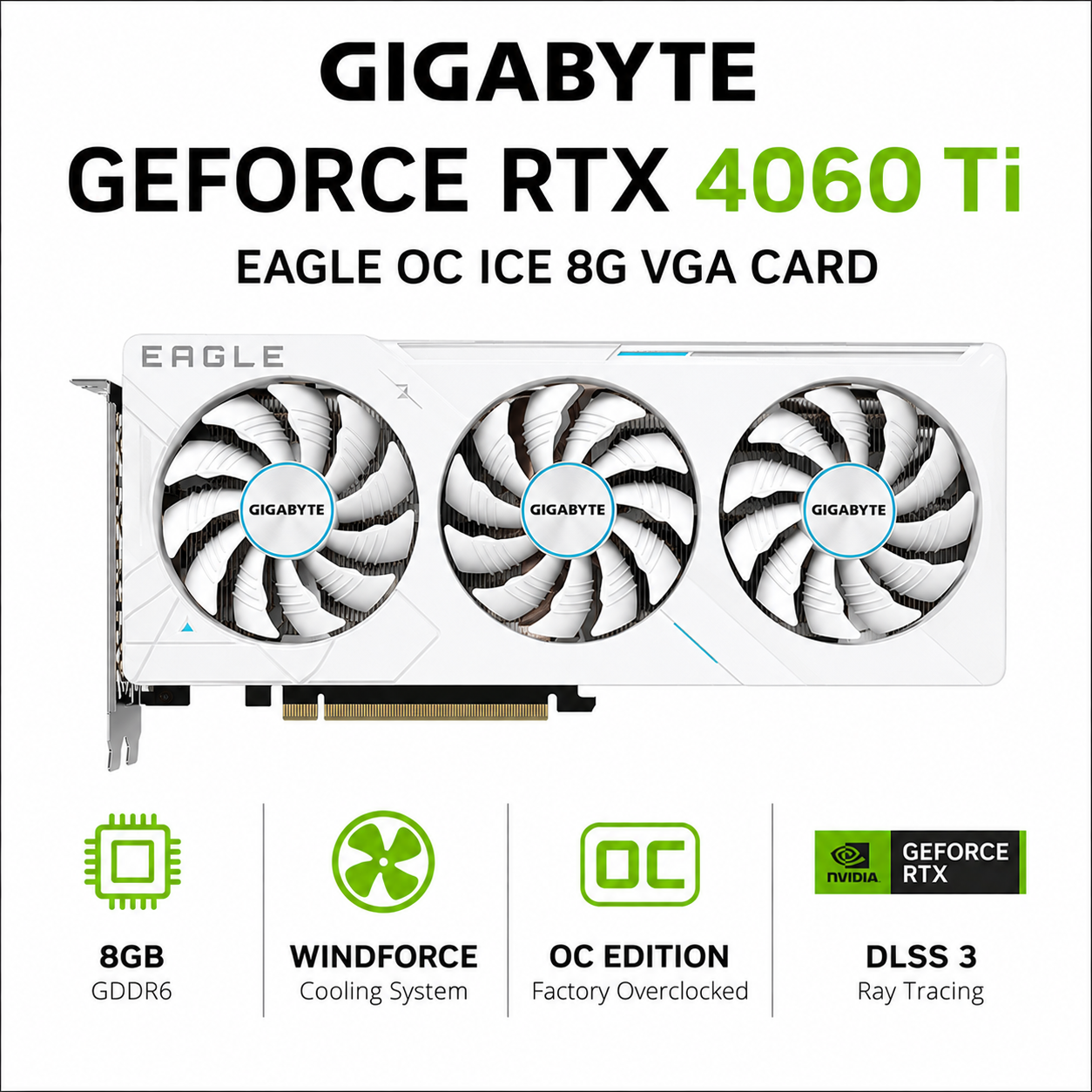 GIGABYTE GEFORCE RTX 4060 Ti EAGLE OC ICE 8G VGA CARD (GV-N406TEAGLEOC-ICE-8GD)