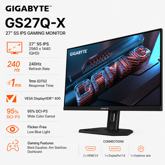 GIGABYTE GS27Q-X 27” SS IPS GAMING MONITOR (GP-GS27Q-X-AP)