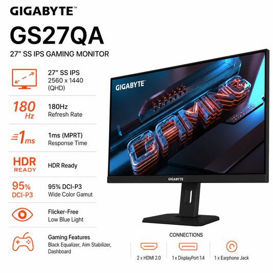 GIGABYTE GS27QA 27" SS IPS GAMING MONITOR (GP-GS27QA-AP)