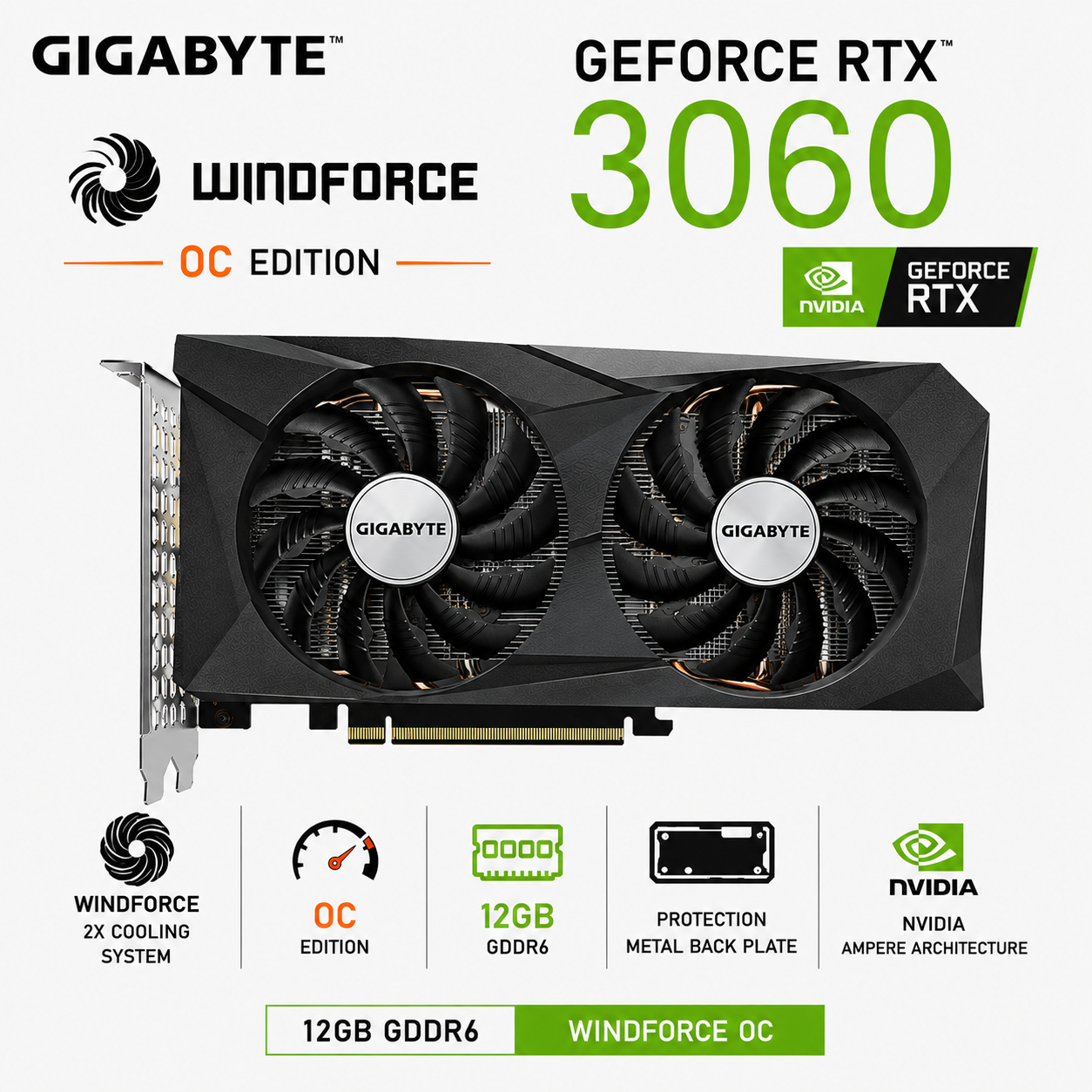 GIGABYTE GeForce RTX 3060 WINDFORCE OC 12GB (GV-N3060WF2OC-12GD-2.0)