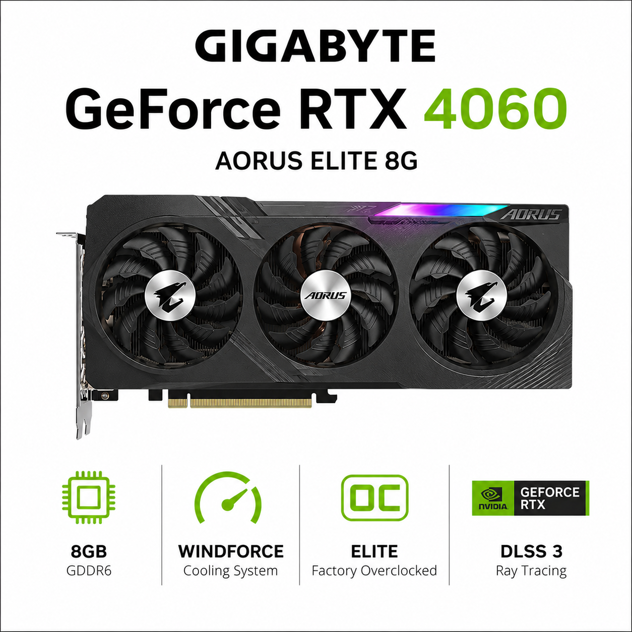 GIGABYTE GeForce RTX 4060 AORUS ELITE 8G (GV-N4060AORUS-E-8GD)