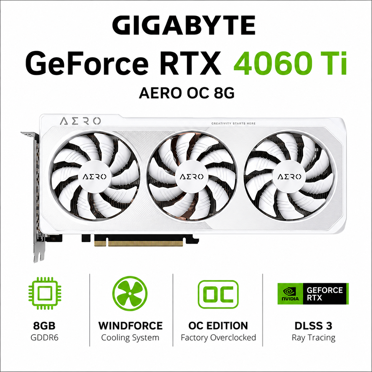 GIGABYTE GeForce RTX 4060 TI AERO OC 8G (GV-N406TAERO-OC-8GD)