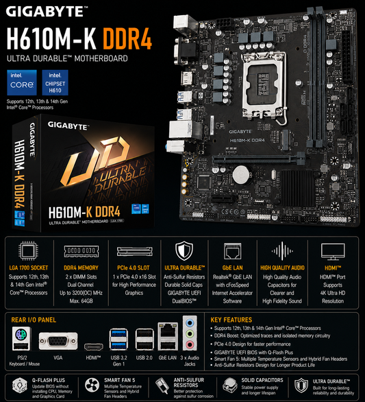 GIGABYTE H610M-K DDR4 MOTHERBOARD (H610M-K-D4)