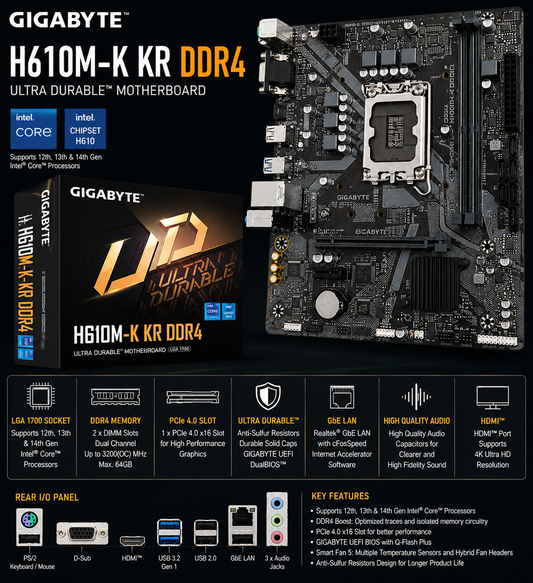 GIGABYTE H610M-K KR DDR4 MOTHERBOARD (H610M-K-KR-D4)
