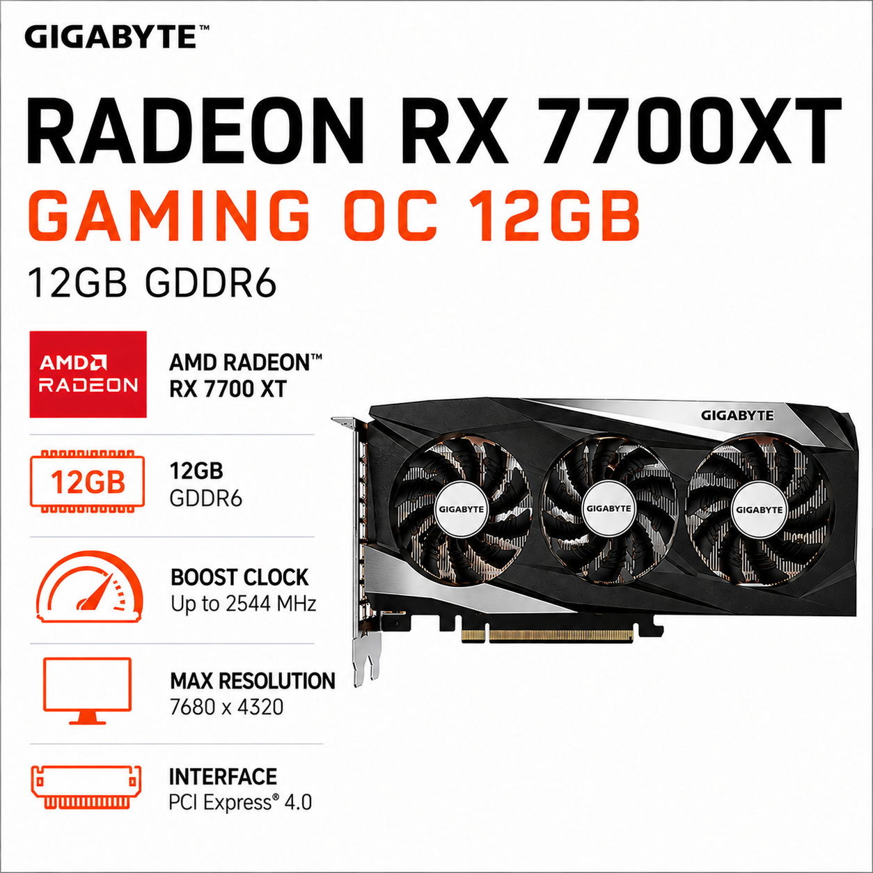 GIGABYTE RADEON RX 7700XT GAMING OC 12GB (GV-R77XTGAMING-OC-12GD)