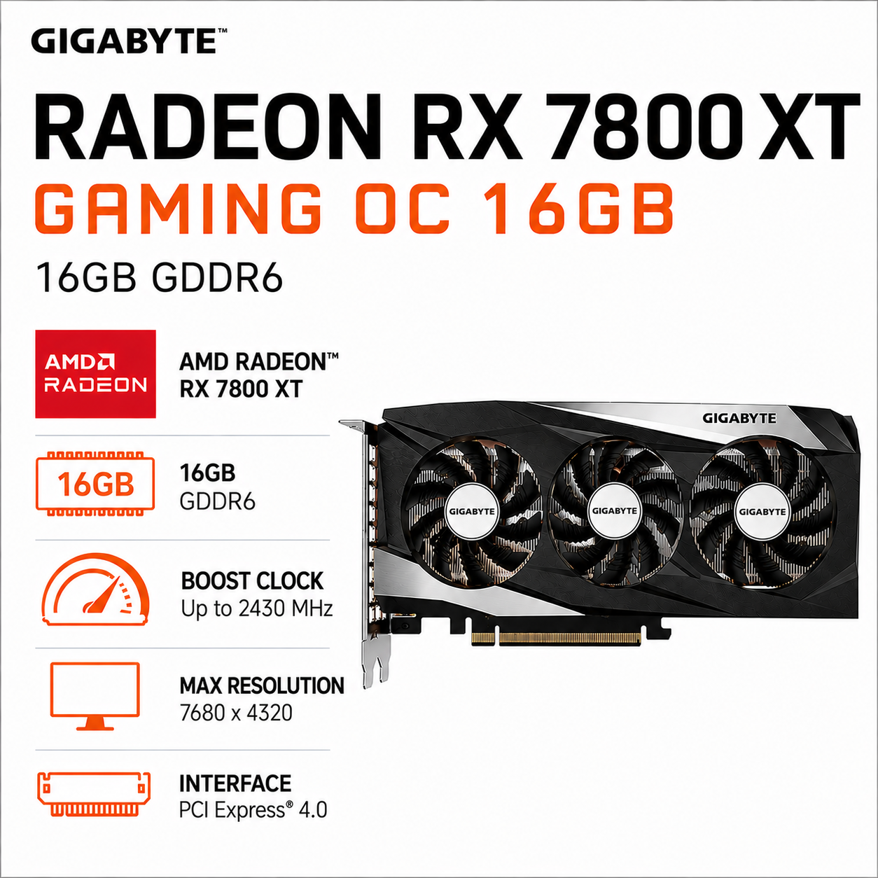 GIGABYTE RADEON RX 7800 XT GAMING OC 16GB VGA (GV-R78XTGAMING-OC-16GD)
