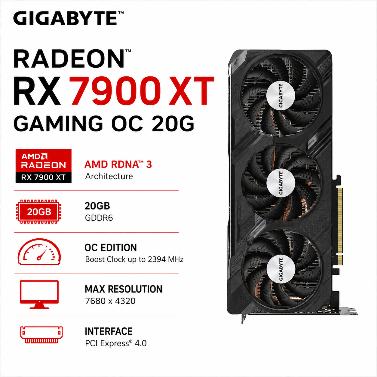 GIGABYTE RADEON RX 7900XT GAMING OC 20G (GV-R79XTGAMING-OC-20GD)