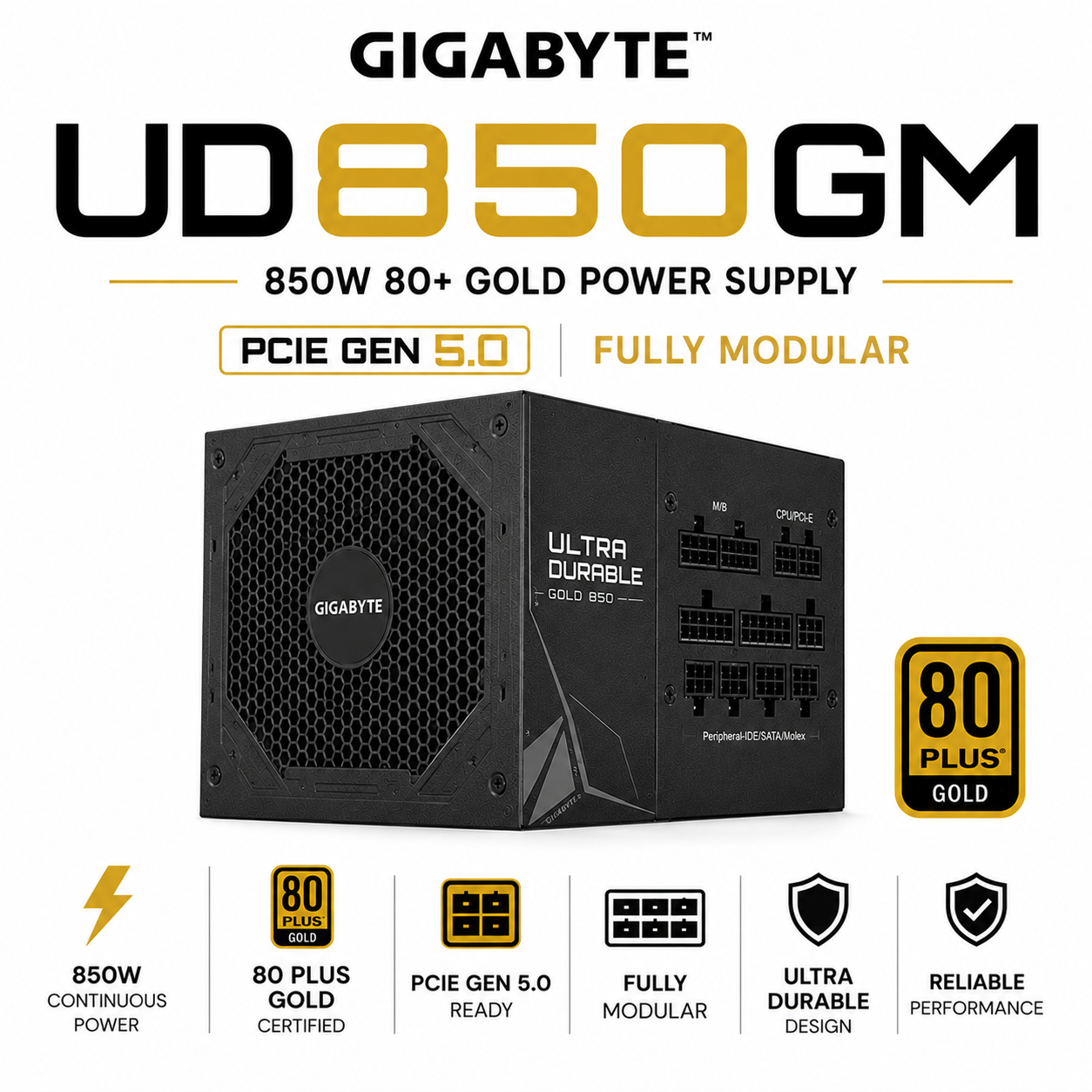 GIGABYTE UD850GM 850W 80+ GOLD PCIE GEN 5.0 PSU Fully Modular (GP-UD850GM-PG5)
