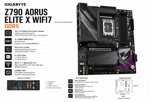 GIGABYTE Z790 AORUS ELITE X WIFI7 ATX MOTHERBOARD (Z790-AORUS-ELITE-X-WIFI7)