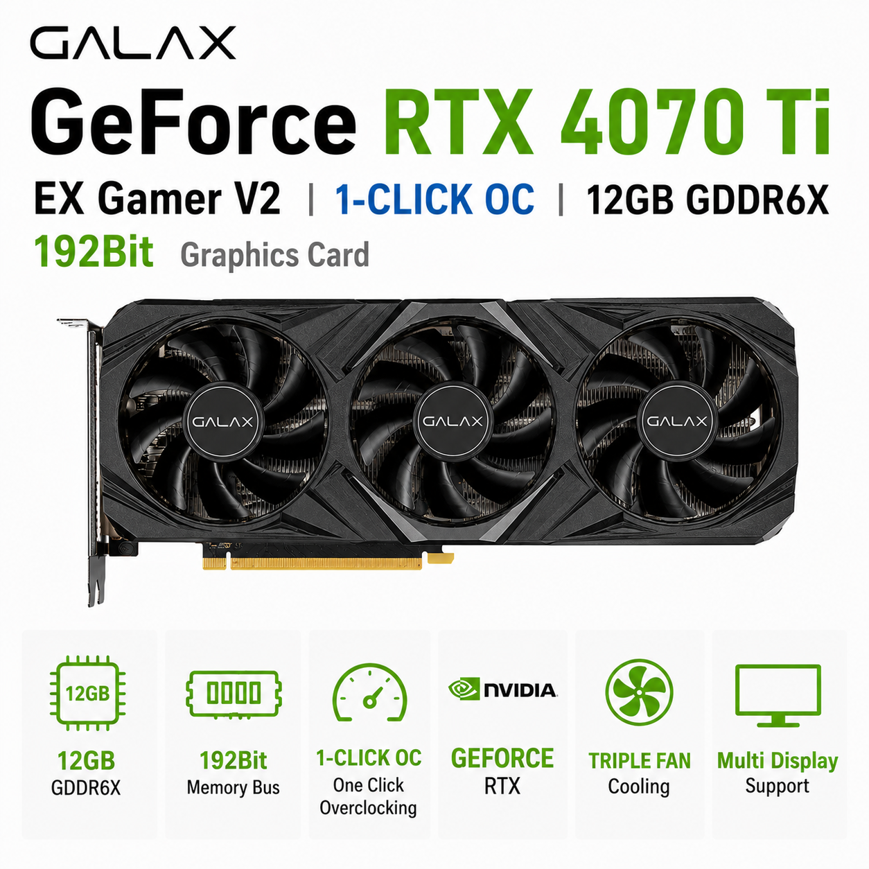 Galax RTX 4070 TI EX Gamer V2 1-Click OC 12GB GDDR6X 192Bit Graphics Card (47IOM7MD7QEX)