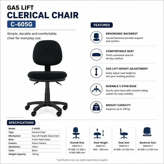 Gas Lift Clerical Chair C-605G (CHAIR-C605G-GL)