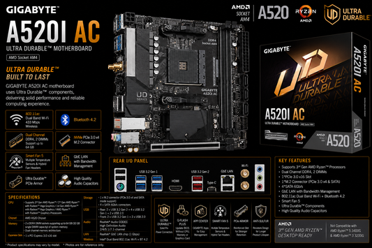 Gigabyte A520I AC Motherboard (A520I-AC)