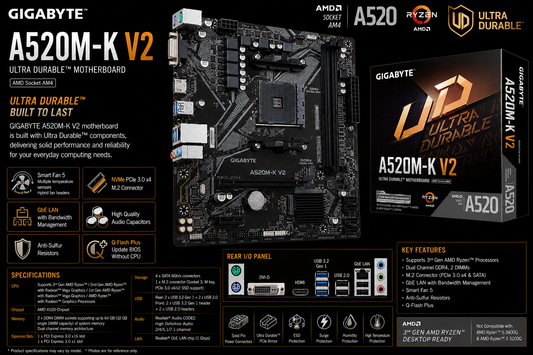 Gigabyte A520M-K V2 Motherboard (A520M-K-V2)