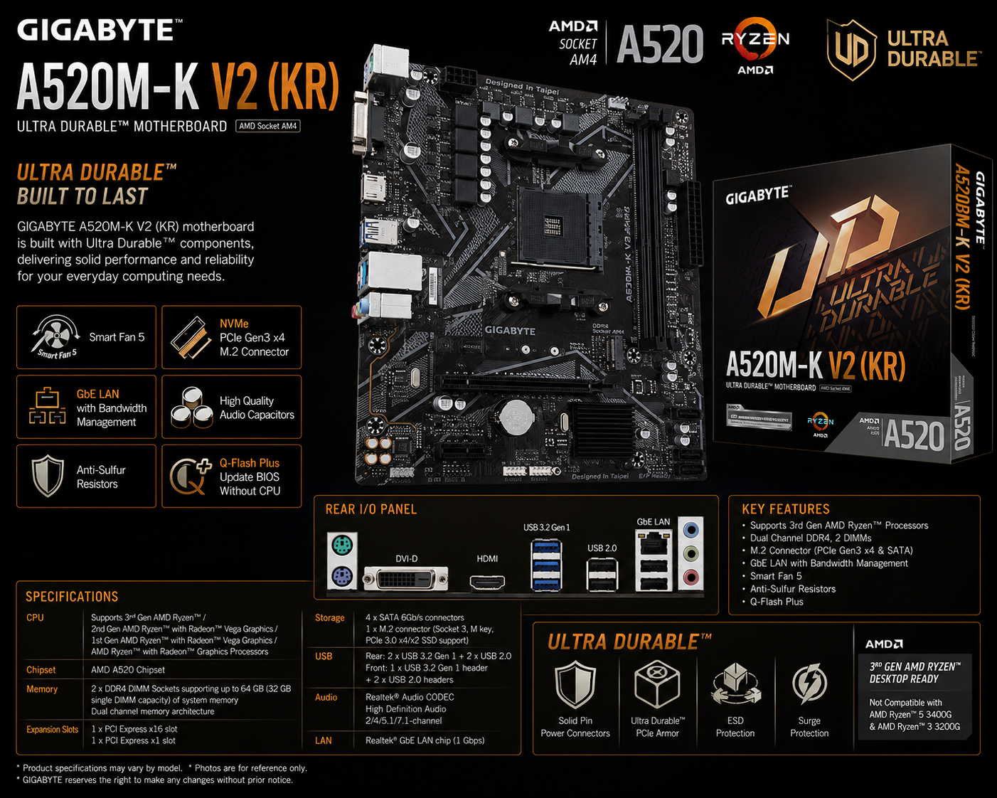 Gigabyte A520M-K V2 (KR) Motherboard (A520M-K-V2)