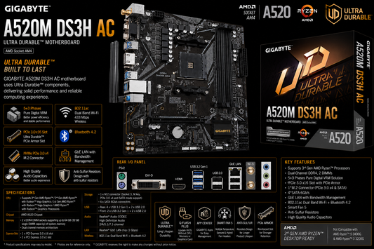 Gigabyte A520M DS3H AC Motherboard (A520M-DS3H-AC)