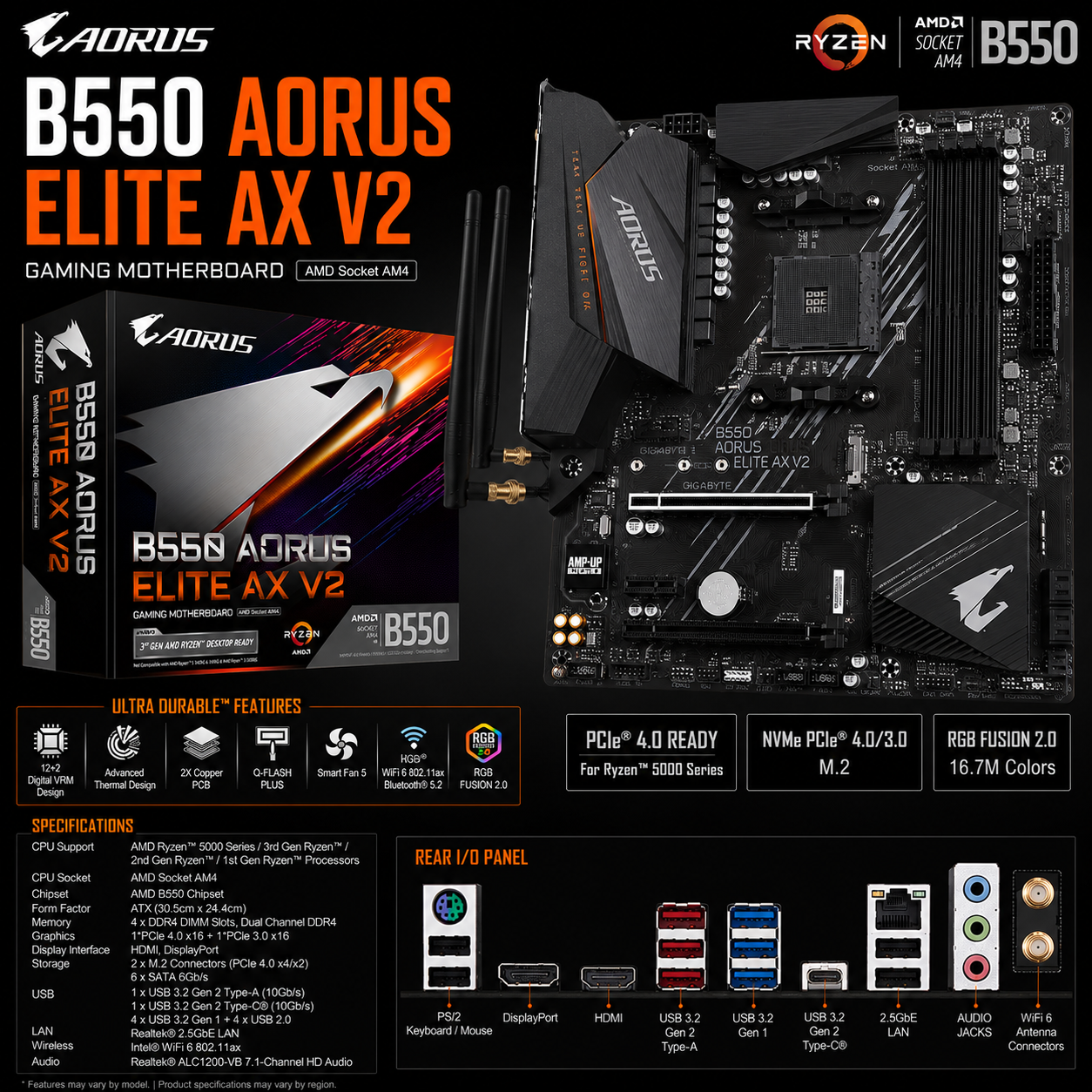 Gigabyte B550 AORUS ELITE AX V2 Motherboard (B550-AORUS-ELITE-AX-V2)