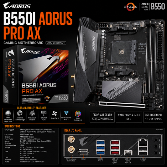 Gigabyte B550I AORUS PRO AX Motherboard (B550I-AORUS-PRO-AX)