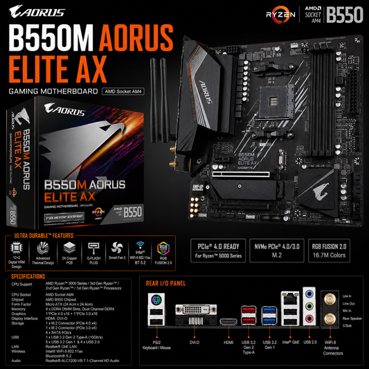 Gigabyte B550M AORUS ELITE AX MOTHERBOARD (B550M-AORUS-ELITE-AX)
