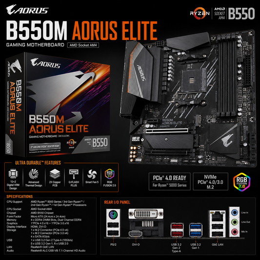 Gigabyte B550M AORUS ELITE Motherboard (B550M-AORUS-ELITE)