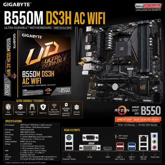 Gigabyte B550M DS3H AC WIFI Motherboard (B550M-DS3H-AC)