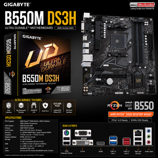 Gigabyte B550M DS3H Motherboard (B550M-DS3H)
