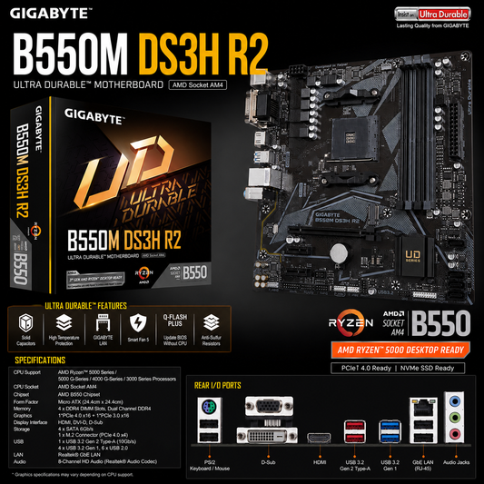 Gigabyte B550M DS3H R2 Motherboard (B550M-DS3H-R2)