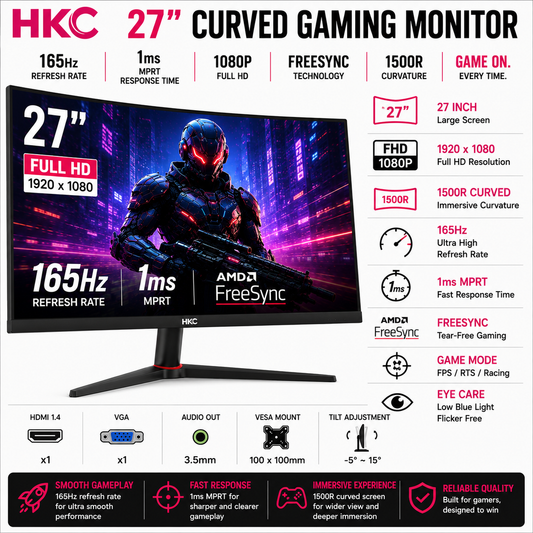 HKC M27G3F 27" 165HZ 1080P FREESYNC CURVED GAMING MONITOR (M27G3F)