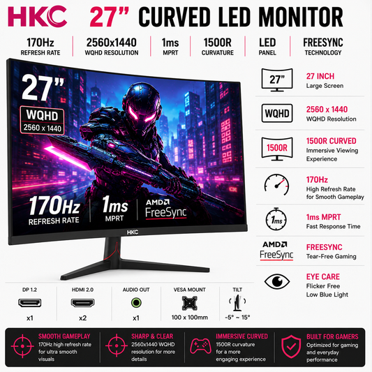HKC MG27H6Q 27" 170HZ 2560X1440 CURVED LED MONITOR (MG27H6Q)