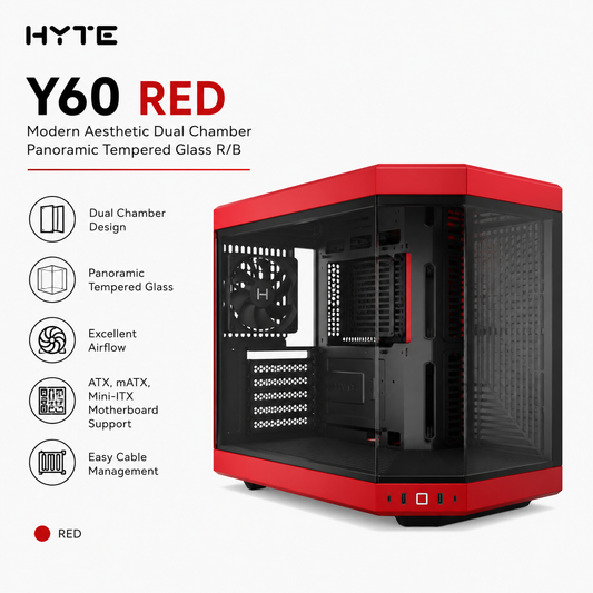 HYTE Y60 RED Modern Aesthetic Dual Chamber Panoramic Tempered Glass R/B (CS-HYTE-Y60-BR)