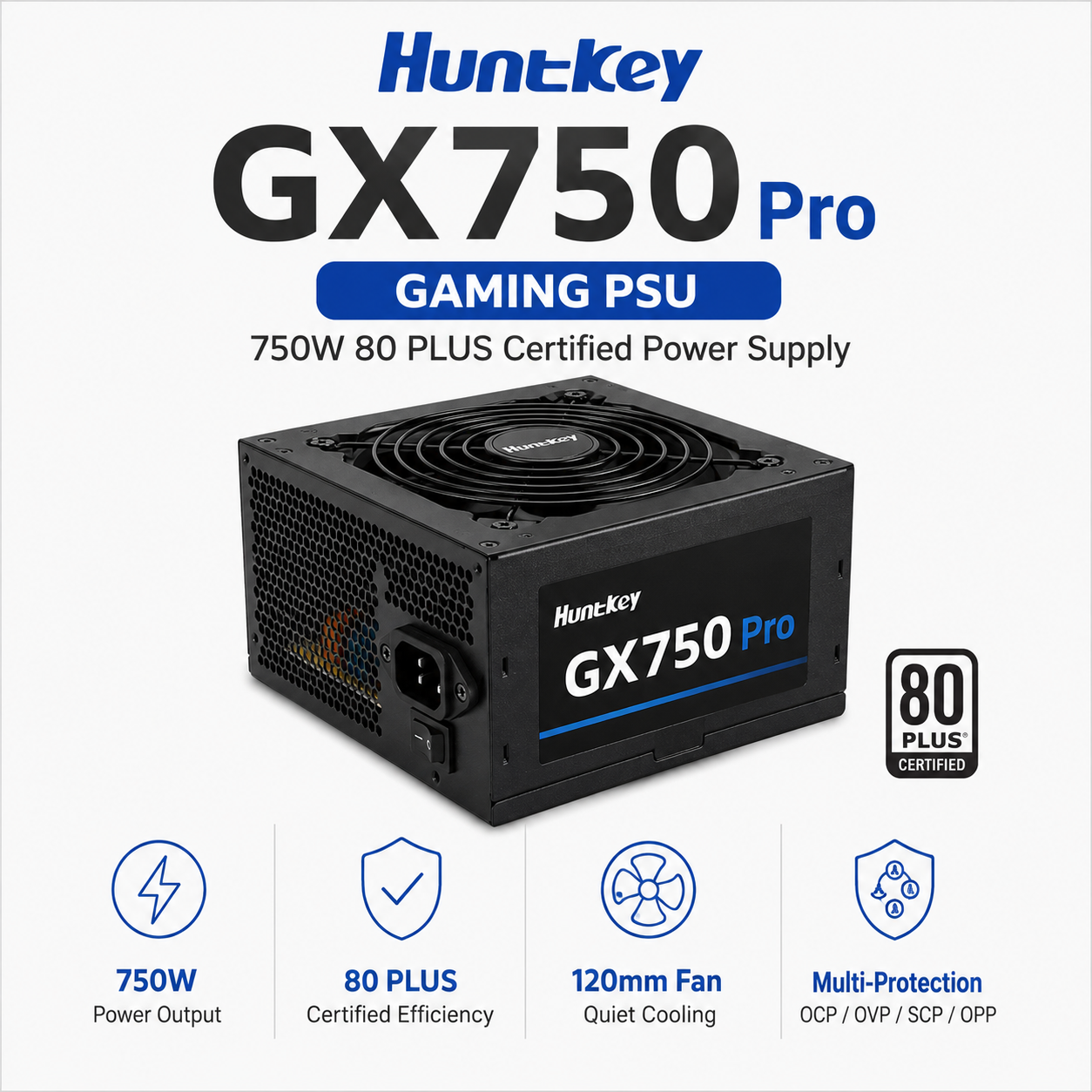 Huntkey GX750 Pro Gaming PSU 750W 80 PLUS Certified Power Supply (GX750PRO)
