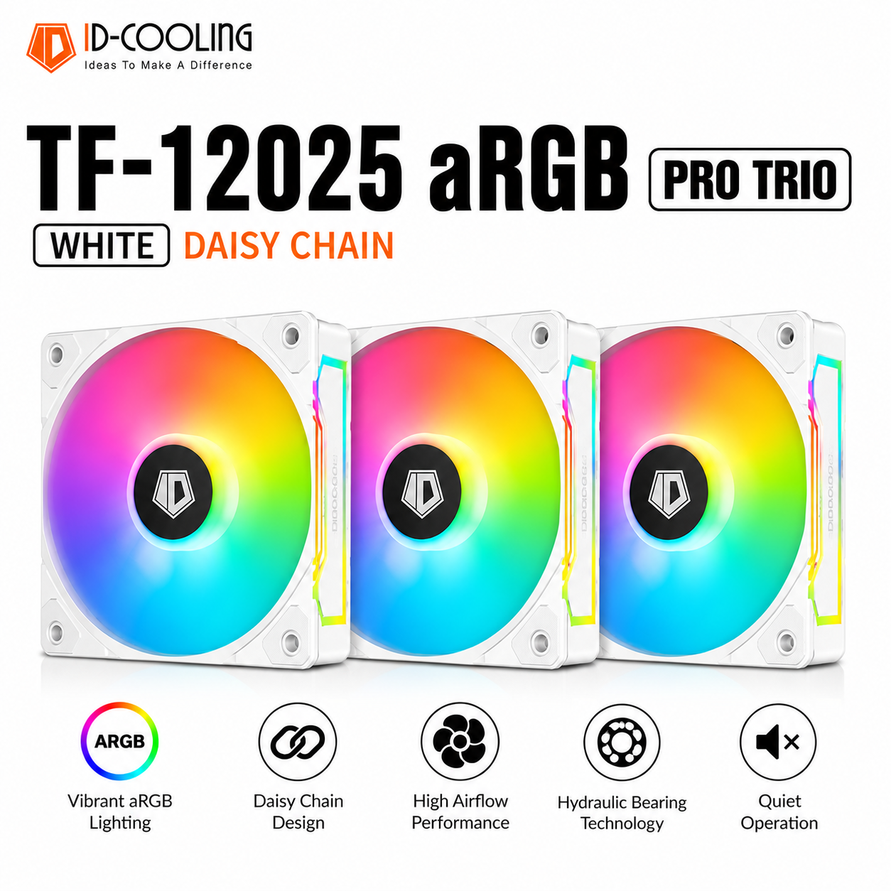 IDCOOLING TF-12025 aRGB Pro Trio White, Daisy chain (TF-12025-ARGB-TRIO-WHITE)