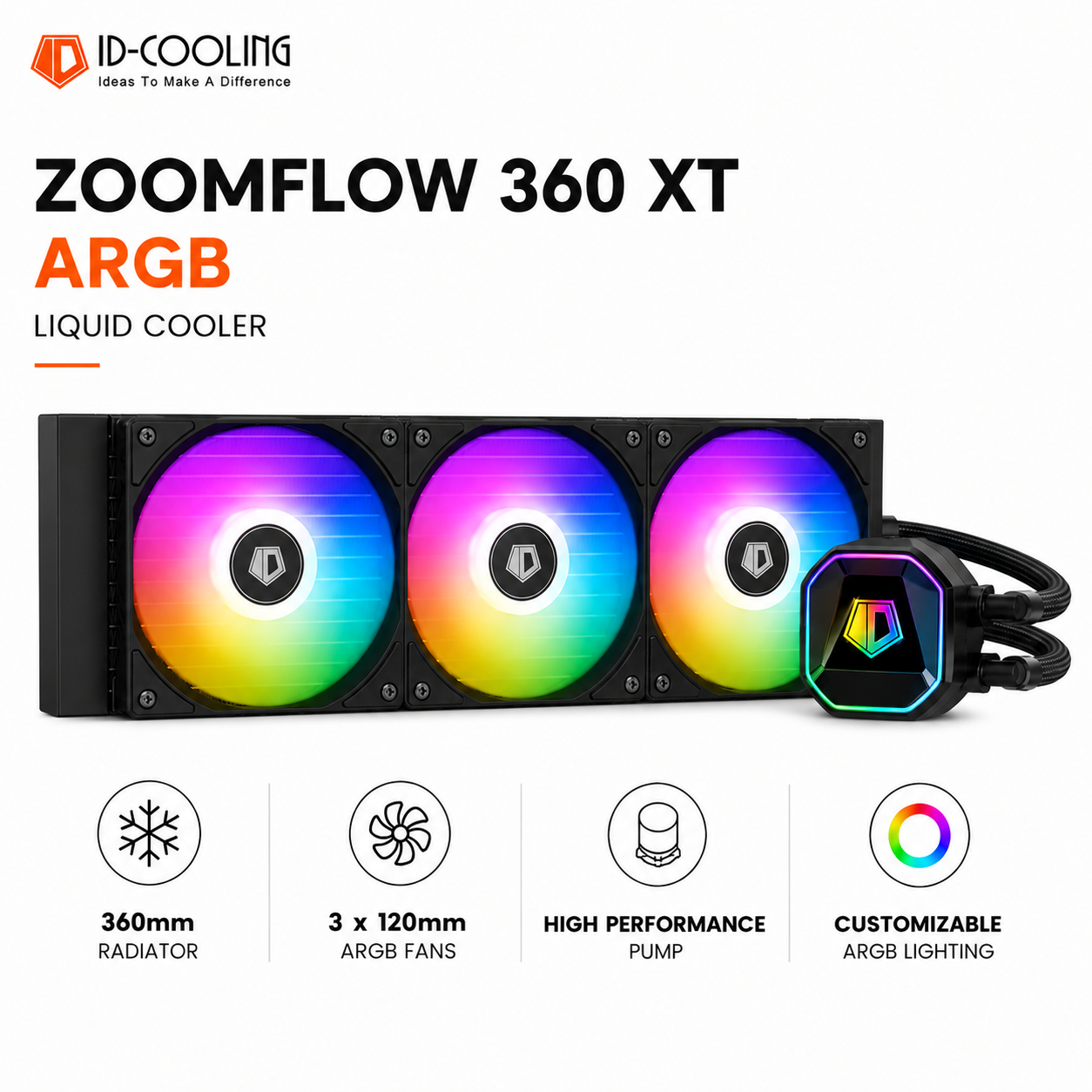 IDCOOLING Zoomflow 360 XT ARGB Liquid Cooler - Black (ZOOMFLOW-360-XT-BLACK)